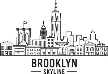 Fototapeta premium Detailed Brooklyn Skyline Outline with Iconic Buildings and Landmarks in New York City