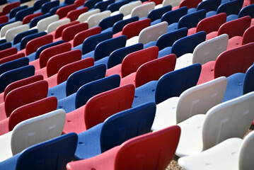 Colorful Stadium Seats Arranged in Patterns at The National Stadium in Phnom Penh © Barak