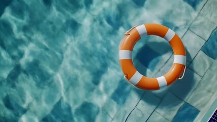 Lifebuoy floating in clear blue swimming pool. - Powered by Adobe