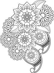 Relaxing floral mandala design for adult coloring pages intricate blooms and paisley patterns white background
