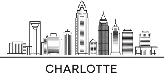 Charlotte Skyline Silhouette Icon for Travel and Tourism in Black and White Design