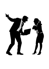 Silhouette of Man Yelling at Woman with Laptop