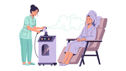 Professionalesthetician administering facial steaming treatment to client in spa setting