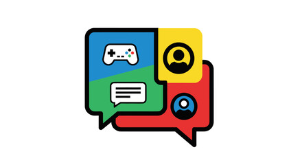 Colorful Speech Bubbles with Gaming and Avatar Icons.