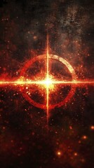 Intense Red and Glowing Crosshair with Exploding Sparks on a Dark Textured Background