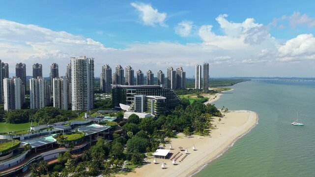 Forest City Johor Smart City Green Architecture Aerial Drone &mdash; Coastal Sustainable Urban Development Malaysia 4K