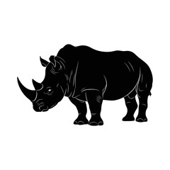 Black rhinoceros silhouette isolated on white background