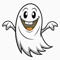 Fototapeta premium Happy Cartoon Ghost With Wide Open Mouth And Big Eyes Keywords: ghost, cartoon, character, halloween