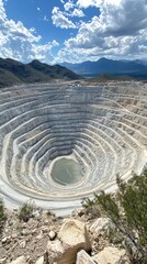 Massive Open-Pit Mine: Aerial View of Earth's Scar Under Cloudy Sky
