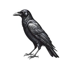 Fototapeta premium Intricate Black Raven Illustration on White Background for Design Use