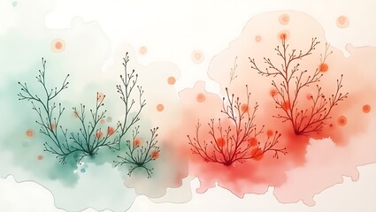 Delicate watercolor floral branches with soft pastel background