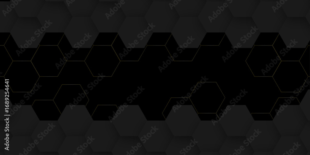 Poster abstract geometric hexagon pattern background in dark gray and gold, a sophisticated, modern backgro