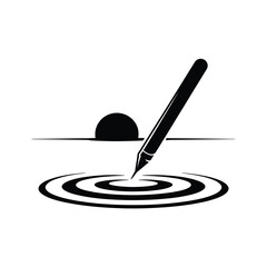 Stylus pen creates ripples on a surface with a setting sun horizon