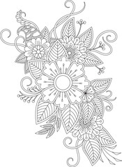 Intricate floral mandala coloring page for relaxing and creative adult art therapy white background