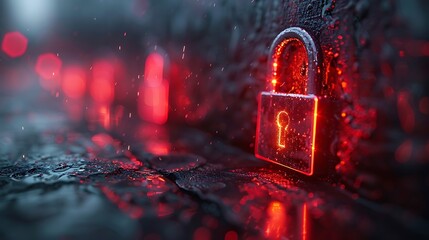 Cybersecurity is key with this digital lock protecting data on glowing futuristic circuit board