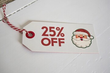 Christmas 25 Percent Off Sale Tag with Santa Claus