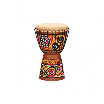 Flat icon illustration of Tifa drum from Papua with carved patterns.