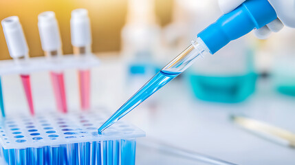 Scientist using a pipette to transfer liquid into test tubes in a laboratory setting