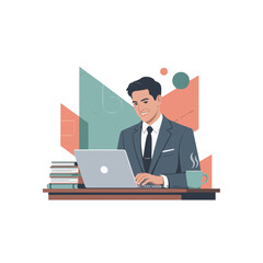 Business related remote working setup virtual team happy hour colorful flat vector illustration on white background