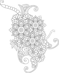 Intricate floral bouquet coloring page relaxing flowers design for creative art and craft projects white background