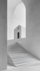 Minimalist Architecture: Ascending Steps to a Monochromatic Building Under an Archway