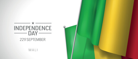 Mali happy independence day greeting card, banner vector illustration. Mali national holiday 22nd of September design element with 3D flag