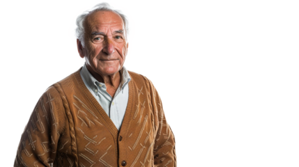 Mature Gentleman Portrait with Warm Sweater on White Background
