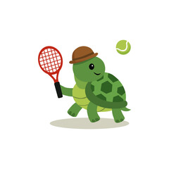turtle playing tennis.vector illustration of animal