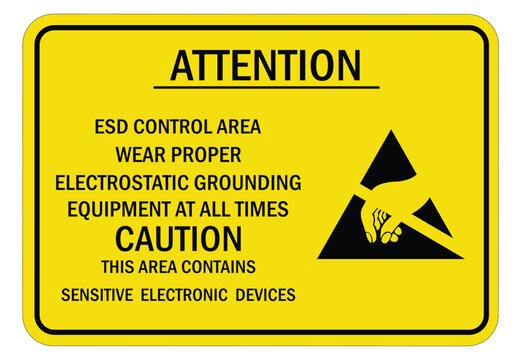 Electrostatic discharge warning sign and labels esd control area. sign, logo, , icon, sticker, label, symbol, black, line, flat vector, isolated illustration.