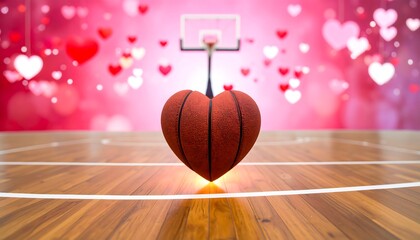 Heart-shaped basketball on court, Valentine's Day