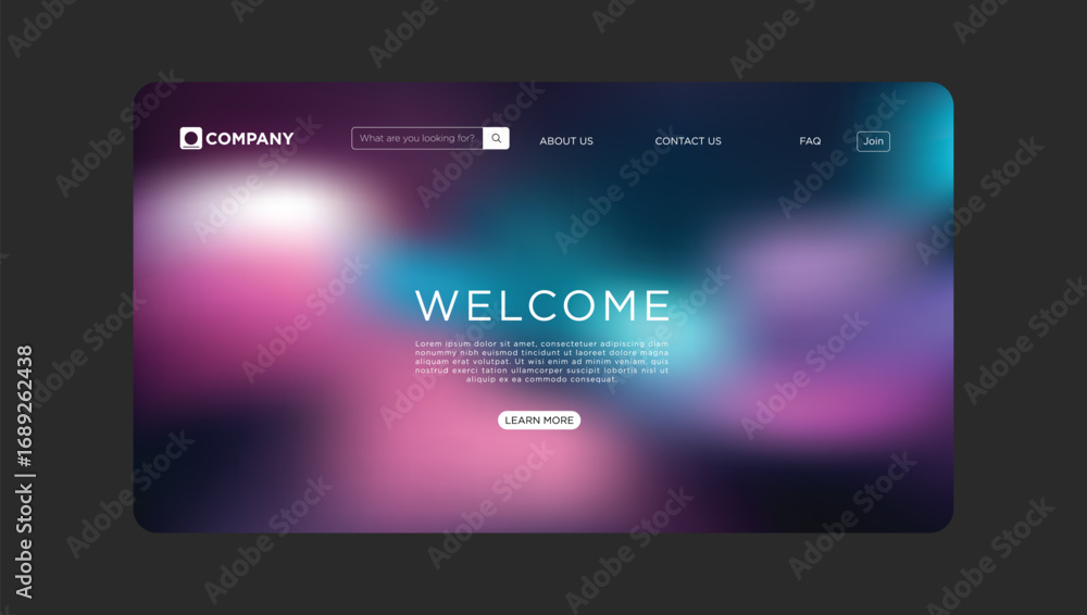 Poster modern website welcome page design with vibrant gradient background for online business