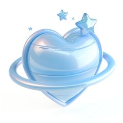 Heart shaped surrounded by planet Saturn ring stars blue illustration.