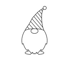 A gnome is wearing a hat and standing on a white background