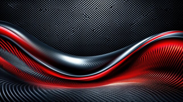 Dynamic Red and Silver Metallic Wave on Dark Carbon Fiber Grid Background