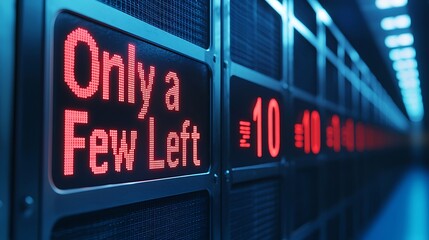 The image features a digital display showing "Only a Few Left" in bright red lights, suggesting urgency or limited availability in a tech environment.
