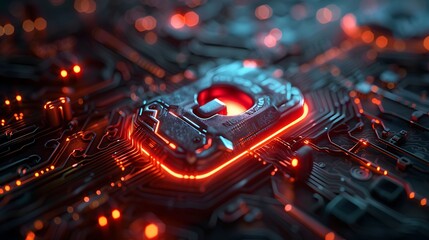 Fototapeta premium Futuristic glowing circuit board with vibrant neon lights, representing advanced technology and innovation