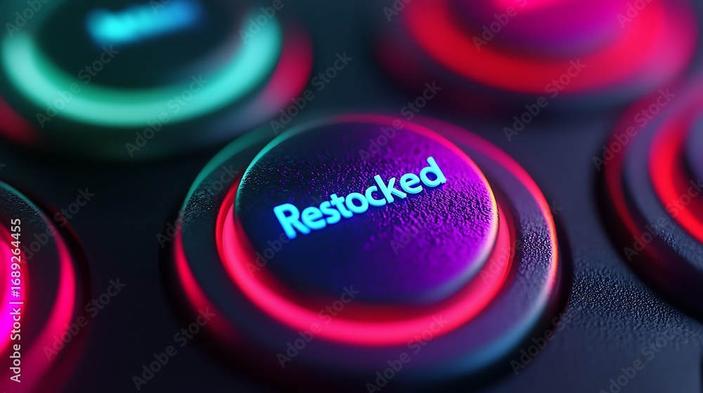Poster a vibrant close-up of a button labeled 