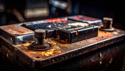 Aged Automotive Battery Corroded Metal Detail
