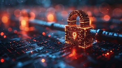Secure your digital world with a glowing padlock on a circuit board, symbolizing data protection and cybersecurity.