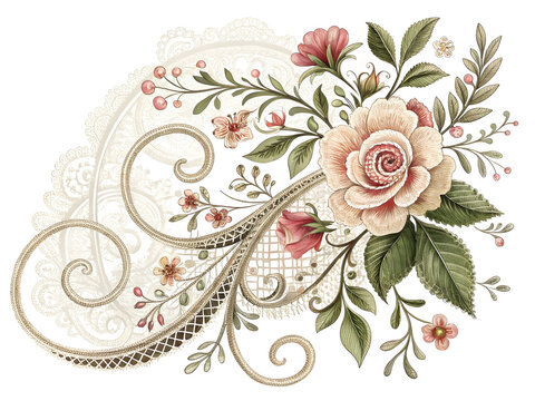 Vintage floral lace ornament with detailed vines and roses image