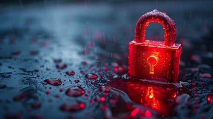 Digital padlock secures glowing circuit board with vibrant neon data streams creating secure network