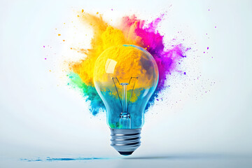 Surreal digital art of a vibrant light bulb with colorful explosion for creative design