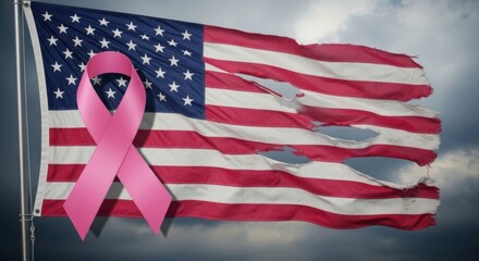 American Flag Pink Ribbon Breast Cancer Awareness Support