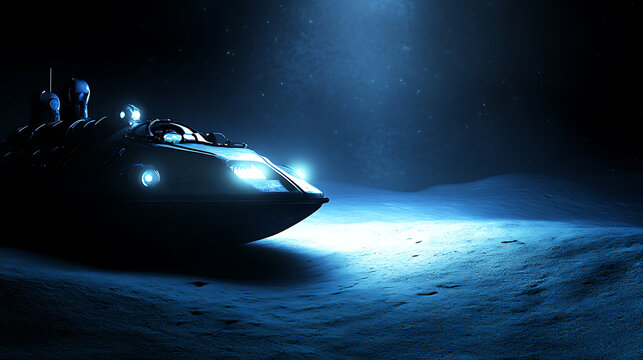Futuristic Spacecraft on a Lunar Surface with Astronauts