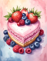 Heart-shaped cake with berries