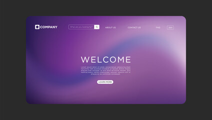 Modern website welcome page design with elegant purple gradient background and call to action