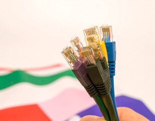 Network cables clustered close-up