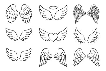 Collection of hand drawn angel wings designs for creative projects