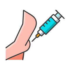 Injection into leg muscle vector illustration on black background