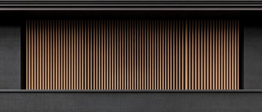 Architectural Rhythm: Warm Vertical Louvers on a Sleek, Dark Modern Facade
